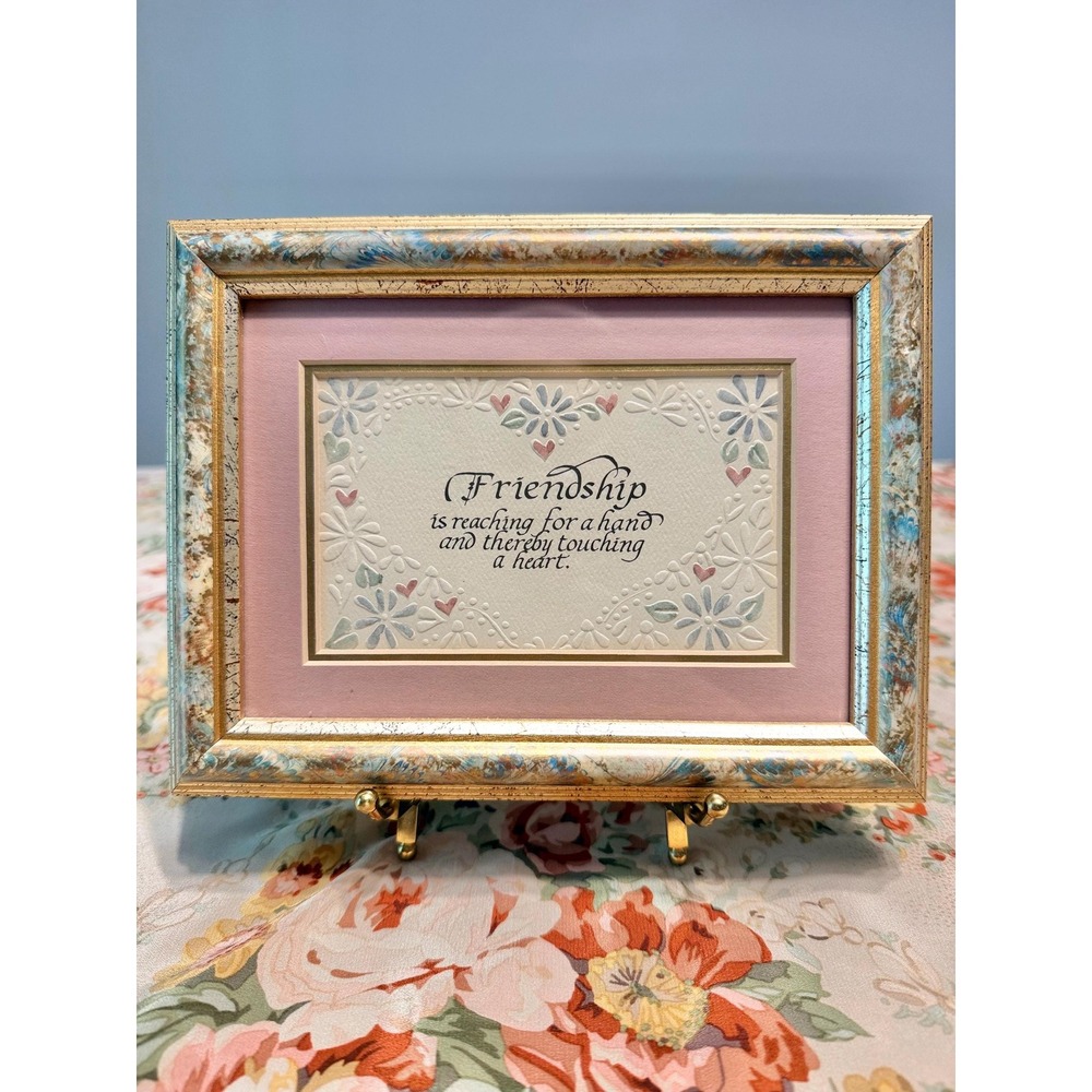 Vintage Friendship Embossed Art Framed Floral Cottagecore Wall Art